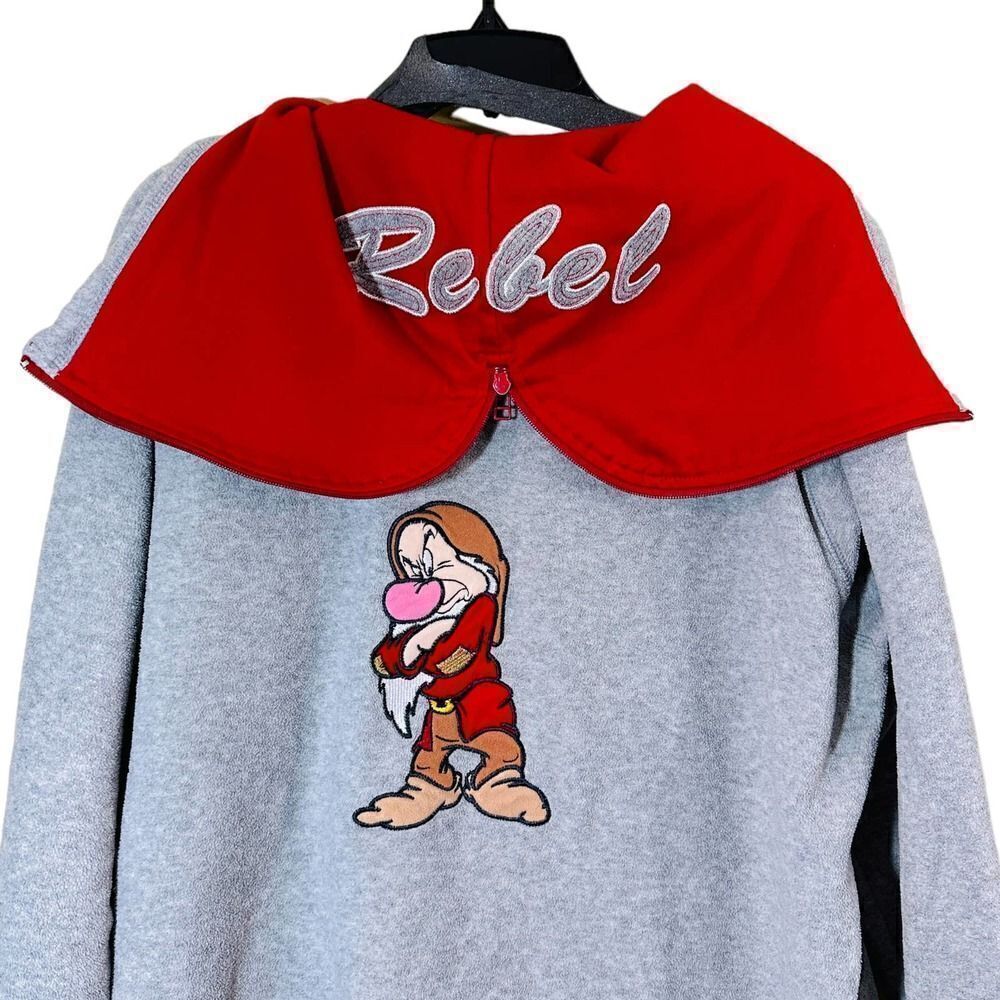 Disney Grumpy Gray Fleece Zip-Up Hoodie Size Large Y2K